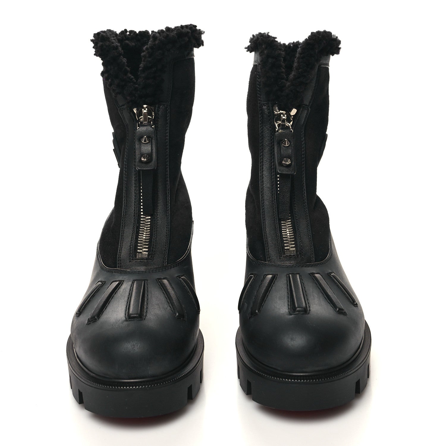 Christian Louboutin Kid Calfskin Suede Rubber Shearling Glory Duck Flat Boot 37 Black 2 of 9