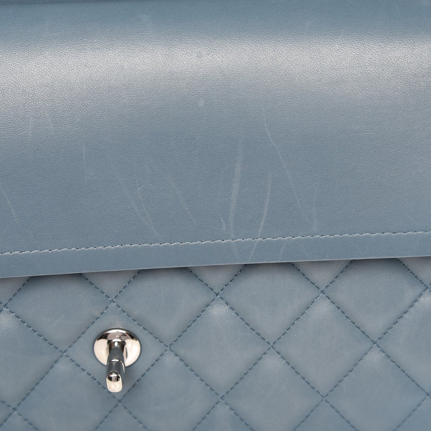 Lambskin Quilted Jumbo Double Flap Blue