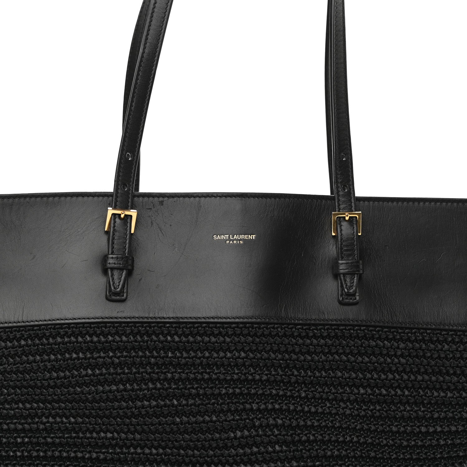 Saint Laurent Calfskin Raffia Medium Shopper Tote Black 8 of 10