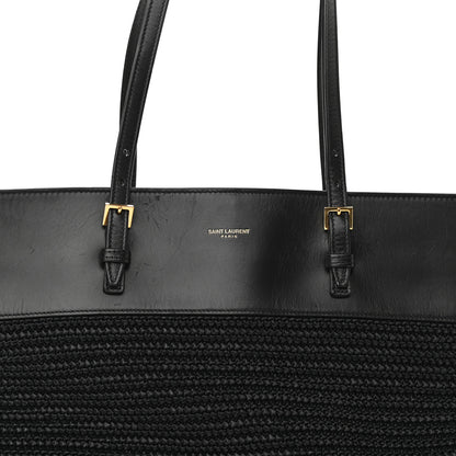 Saint Laurent Calfskin Raffia Medium Shopper Tote Black 8 of 10
