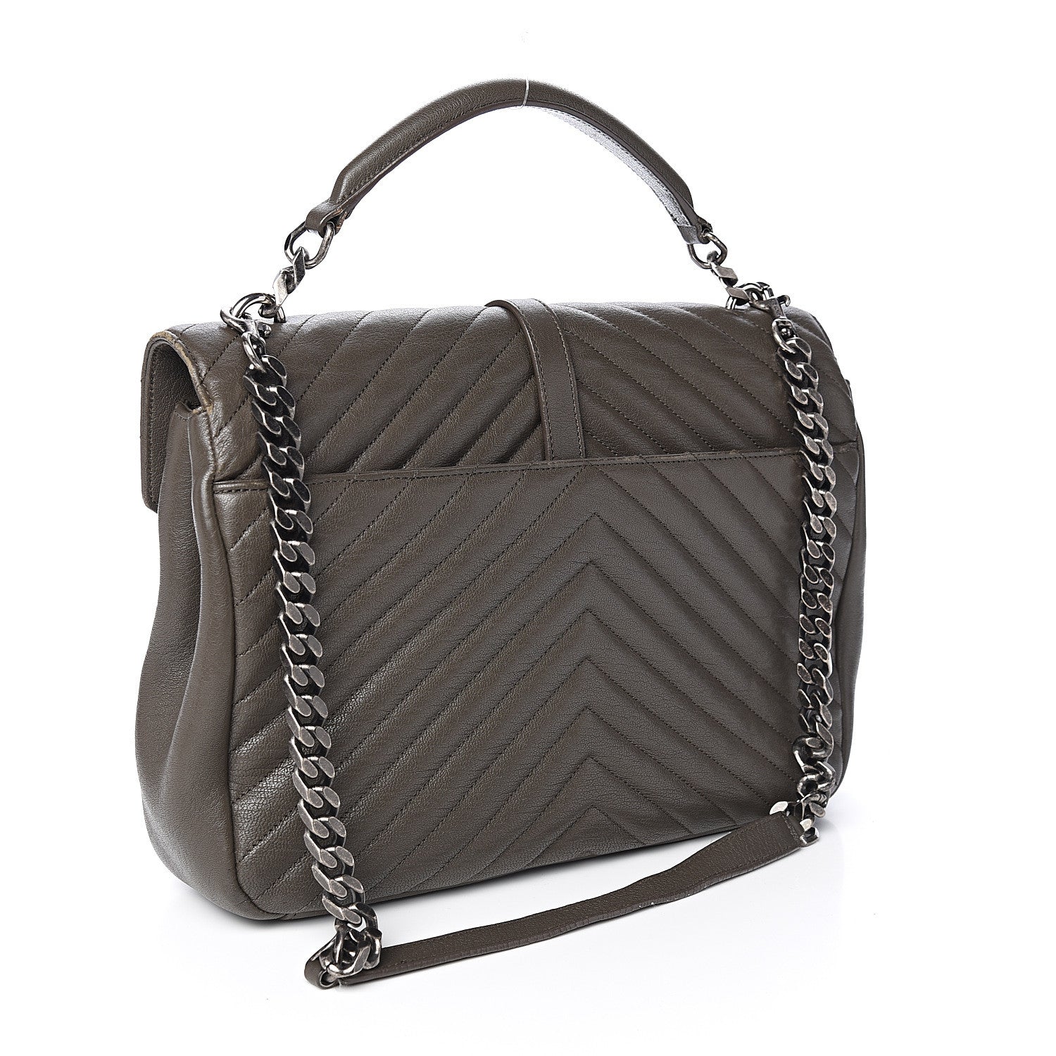 Saint Laurent Sheepskin Matelasse Chevron Monogram Large College Satchel Dark Anthracite 2 of 12