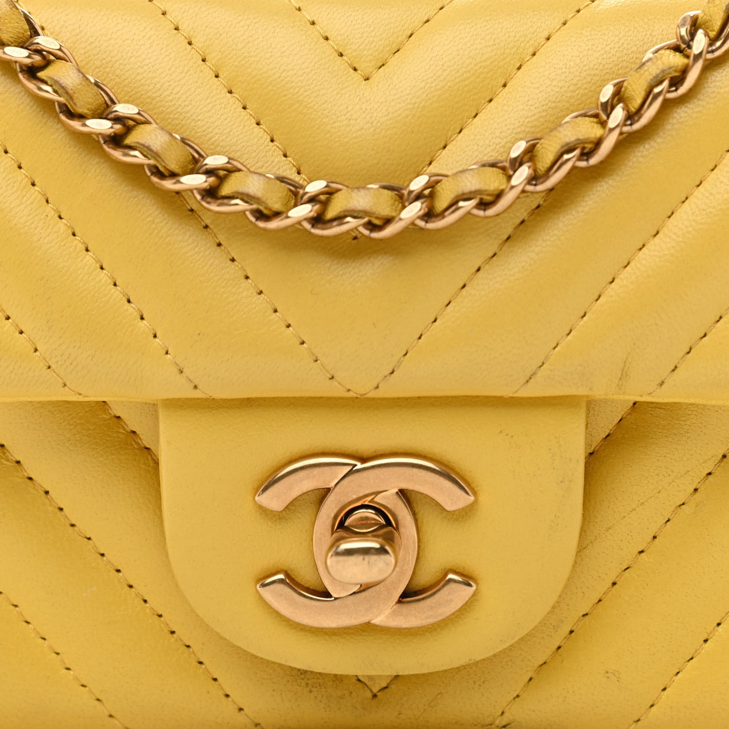 Lambskin Chevron Quilted Extra Mini Rectangular Flap Yellow