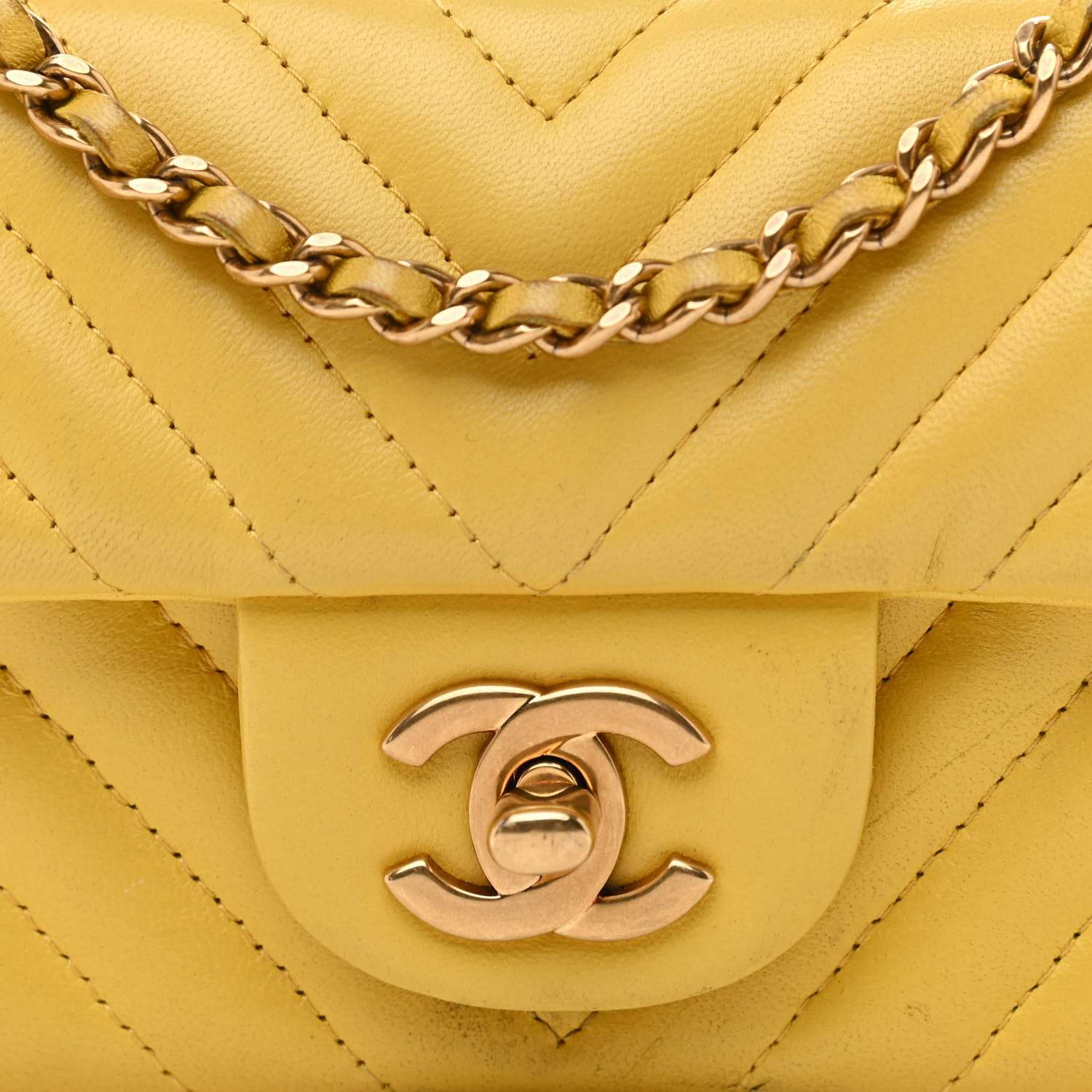 Chanel Lambskin Chevron Quilted Extra Mini Rectangular Flap Yellow 7 of 12