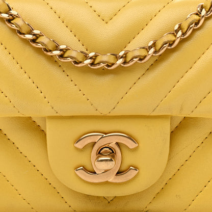 Chanel Lambskin Chevron Quilted Extra Mini Rectangular Flap Yellow 7 of 12