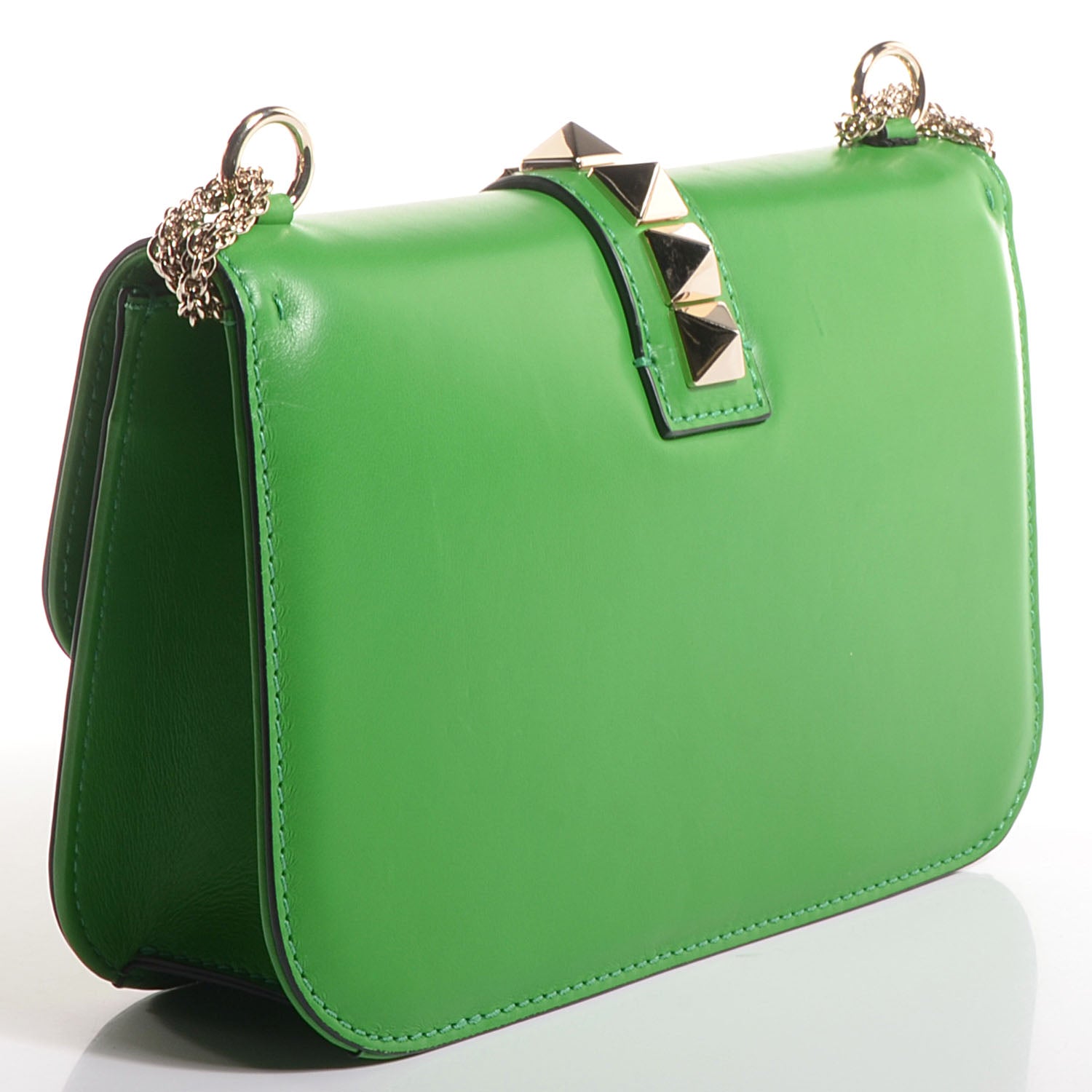 Valentino Garavani Vitello Medium Glam Lock Rockstud Flap Green 3 of 6