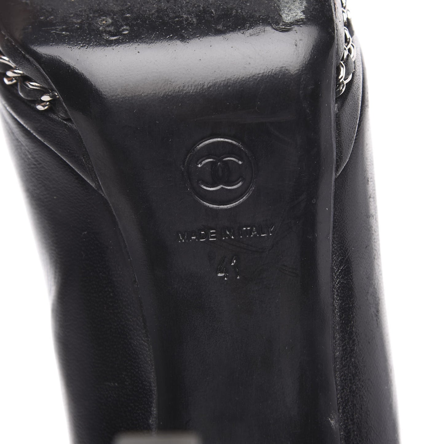 Lambskin CC Cap Toe Platform Chain Pumps 41 Black