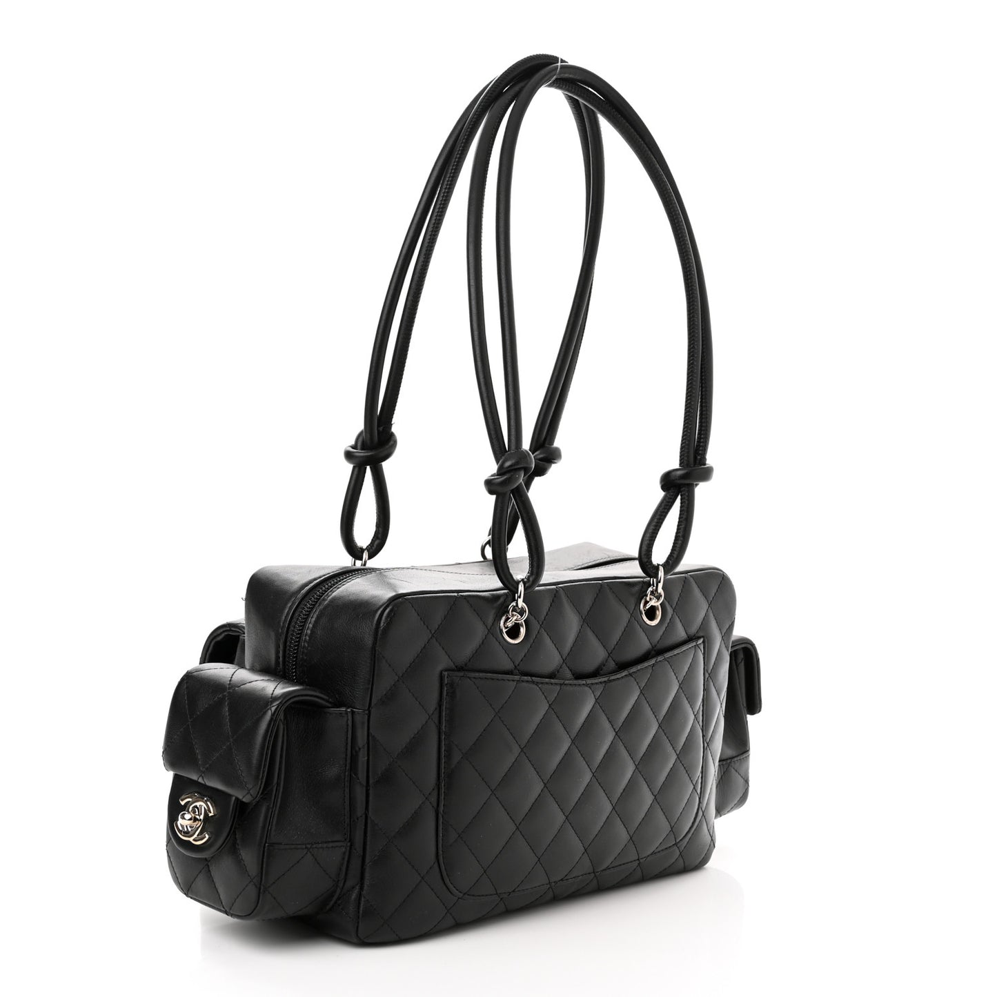 Calfskin Quilted Large Cambon Multipocket Reporter Black