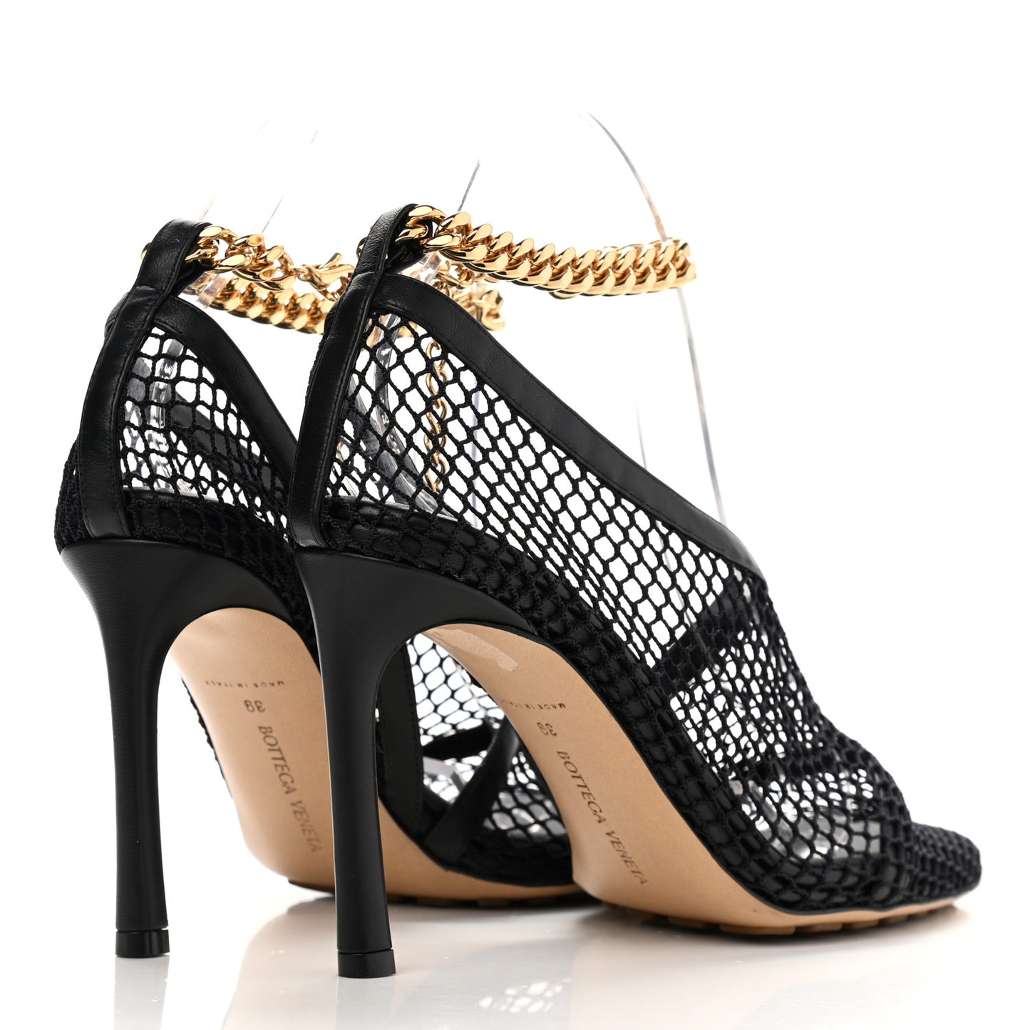 Mesh Nappa Chunky Chain Sandals 39 Black
