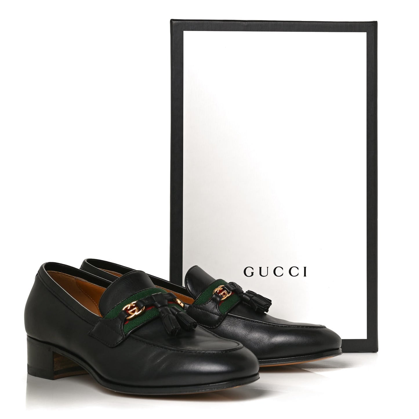 Calfskin Web Interlocking G Tassel Loafers 37.5 Black
