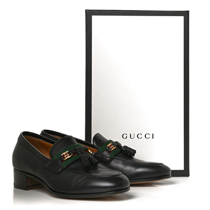 Gucci Calfskin Web Interlocking G Tassel Loafers 37.5 Black 11 of 11