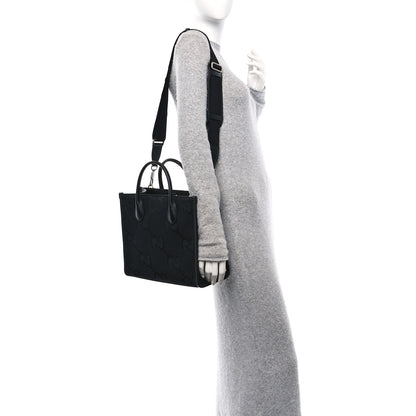 Gucci Monogram Jumbo GG Textured Dollar Calfskin Tote Bag Black 2 of 10