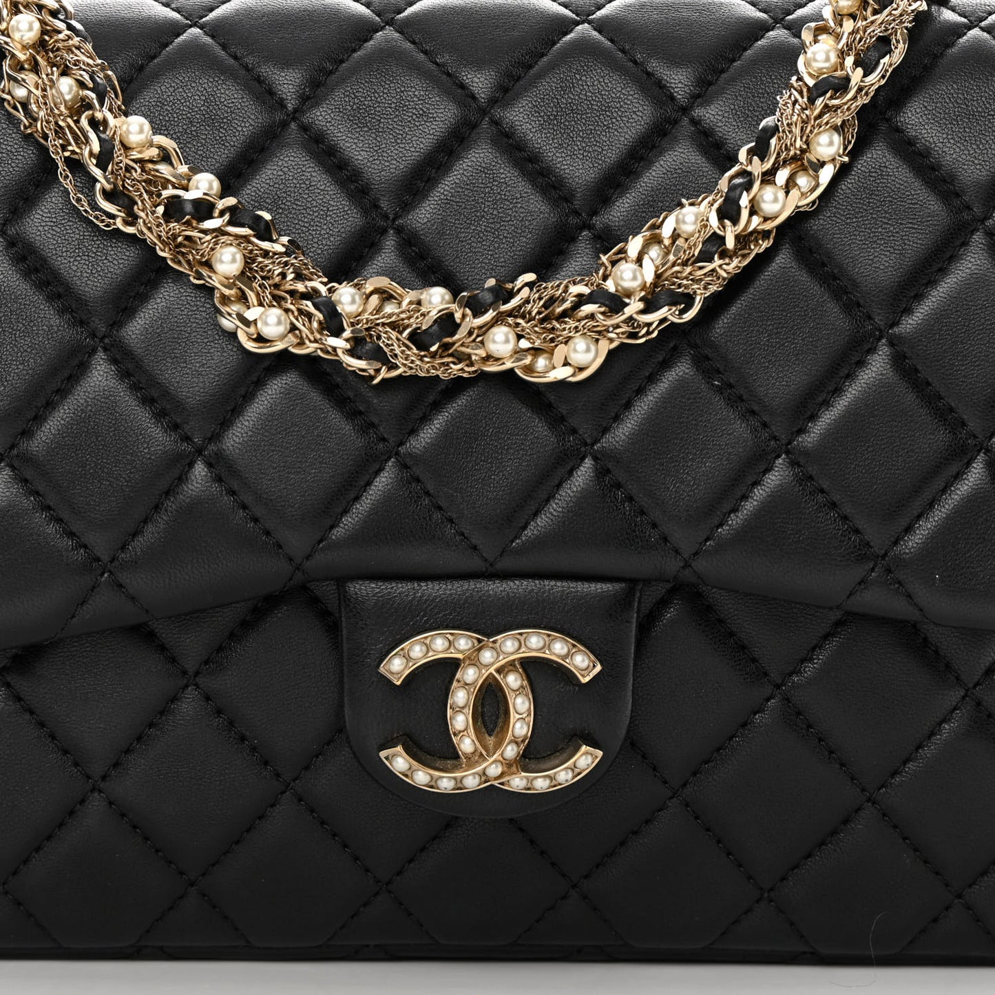 Lambskin Quilted Medium Westminster Pearl Flap Black