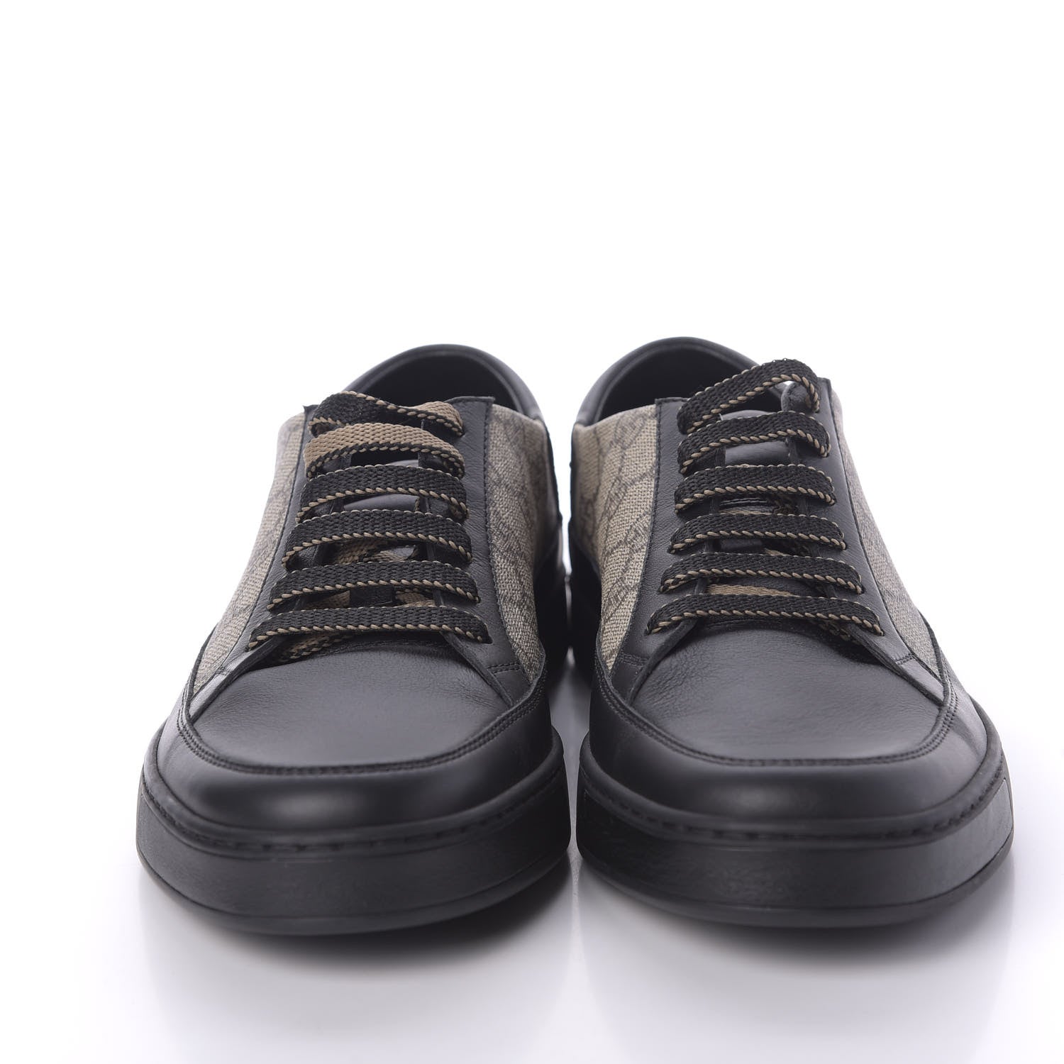 Gucci GG Supreme Monogram Mens Low Top Sneakers 8 Black Beige Ebony 3 of 7