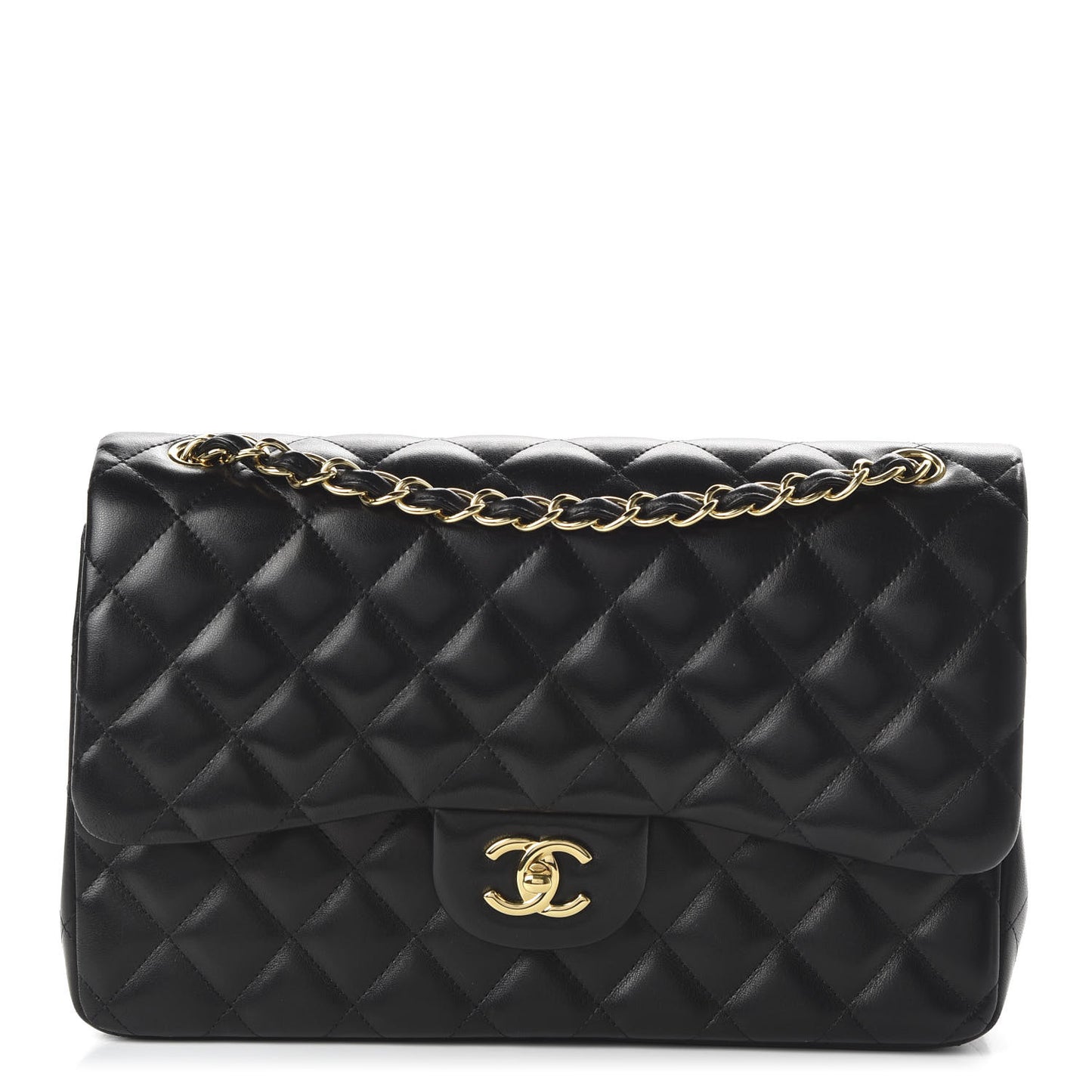 Lambskin Quilted Jumbo Double Flap Black