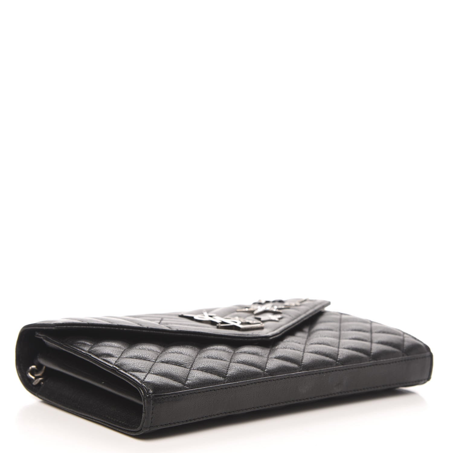 Saint Laurent Lambskin Mixed Matelasse Monogram Charms Chain Wallet Black 4 of 11