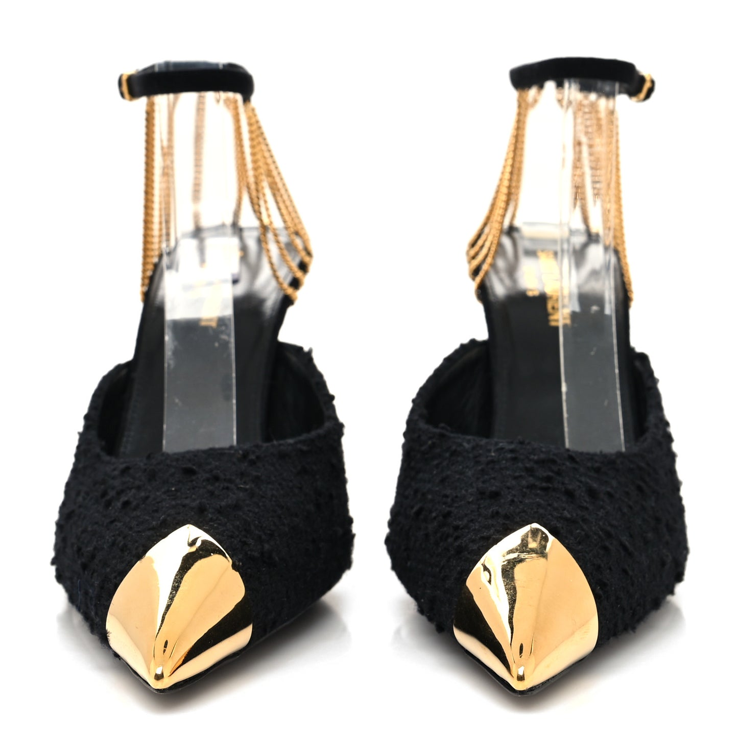Tweed Cap Toe Slingback Pumps 39 Black