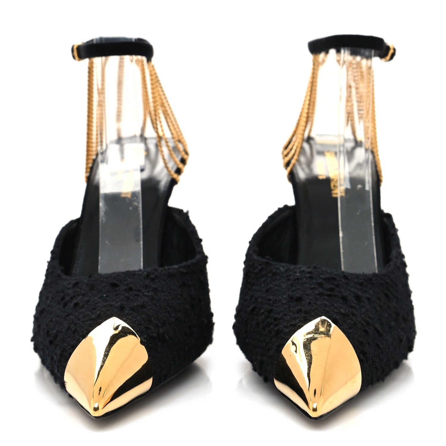 Saint Laurent Tweed Cap Toe Slingback Pumps 39 Black 2 of 7