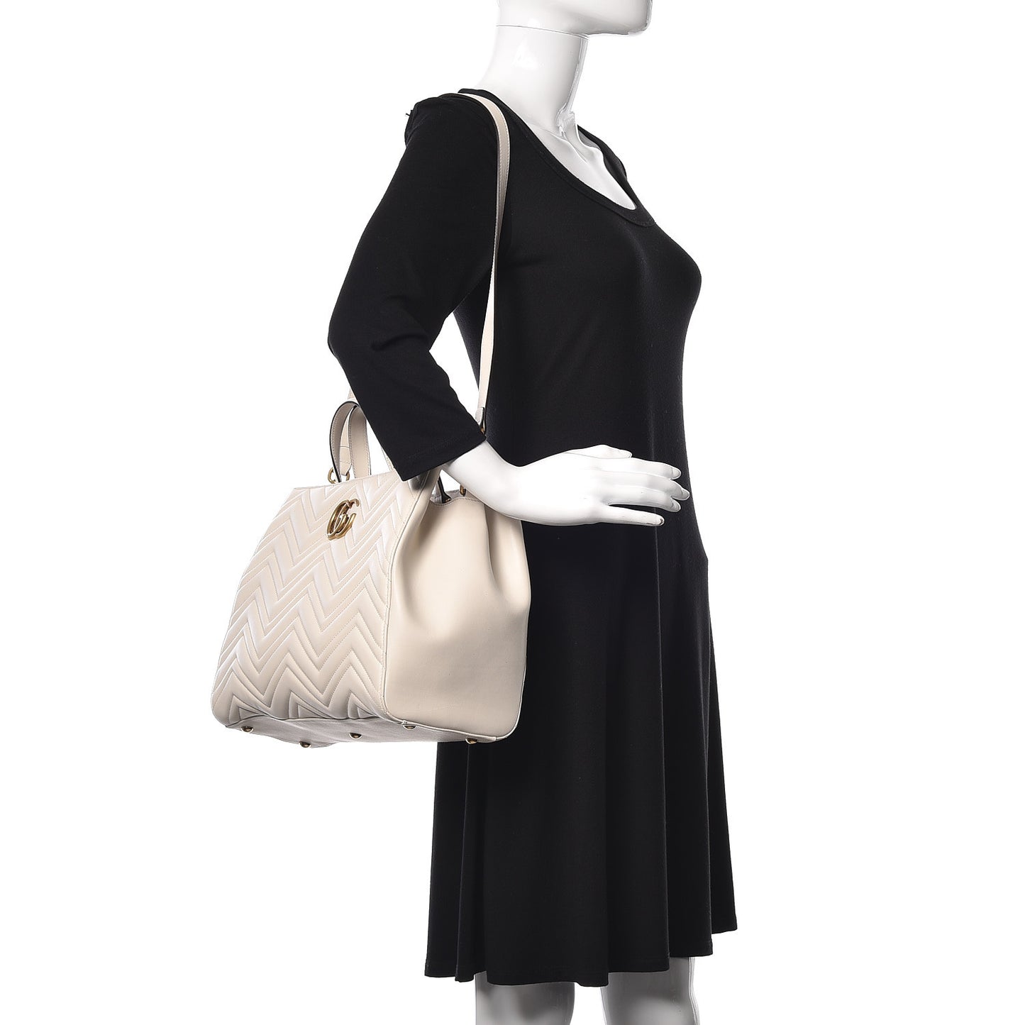 Calfskin Matelasse Medium GG Marmont Tote White