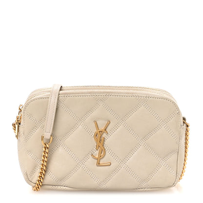 Saint Laurent Grained Lambskin Quilted Mini Becky Double Zip Bag Vintage White 1 of 11