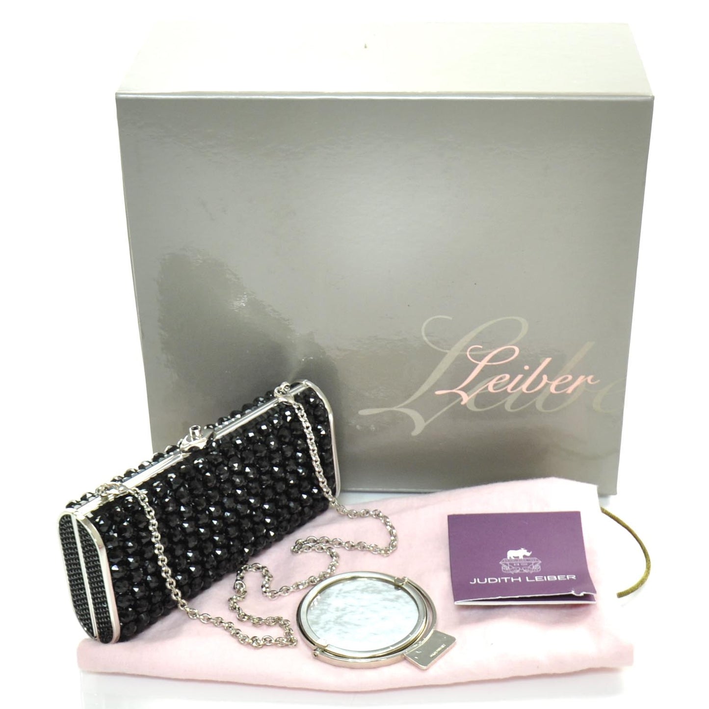 Black Austrian Crystal Studded Minaudiere Clutch