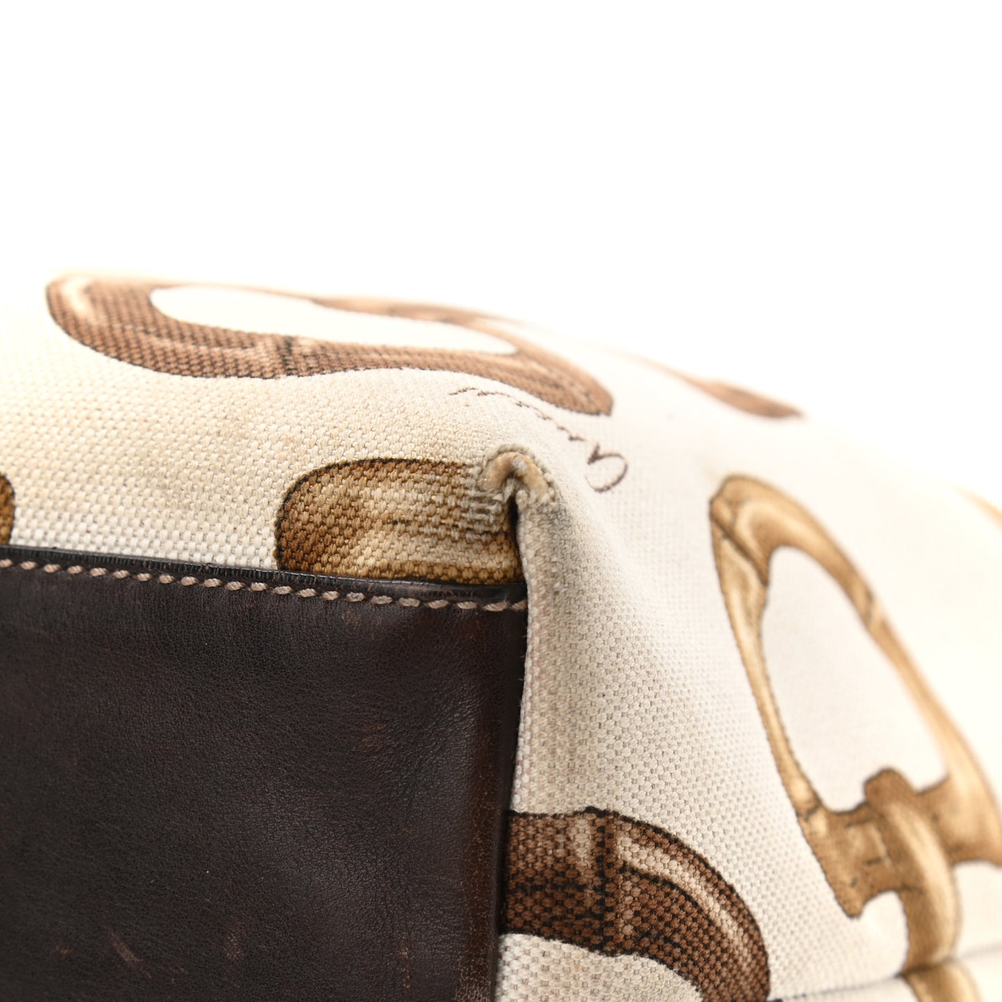 Canvas Bamboo Horsebit Print Tote White