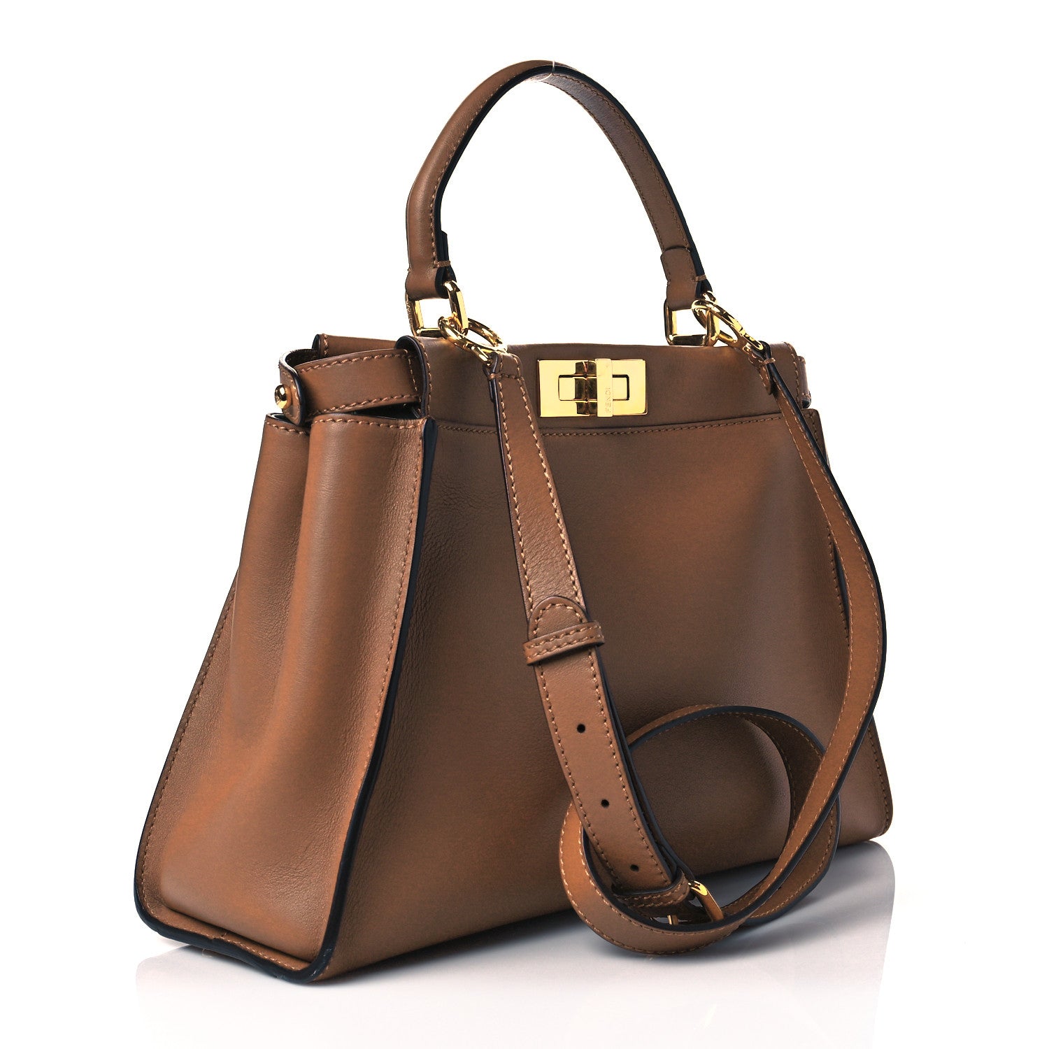 Fendi Vitello Seta Shiny Nappa Ayers Medium Peekaboo Iconic Satchel Brownie Menta 3 of 10