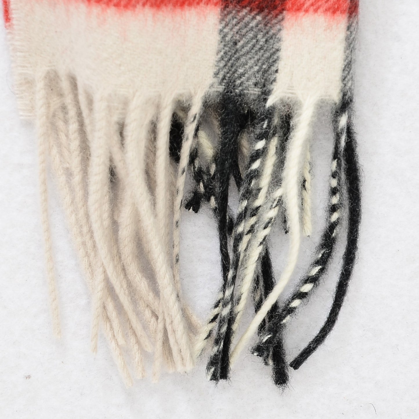 Cashmere Giant Check Fringe Scarf Ivory