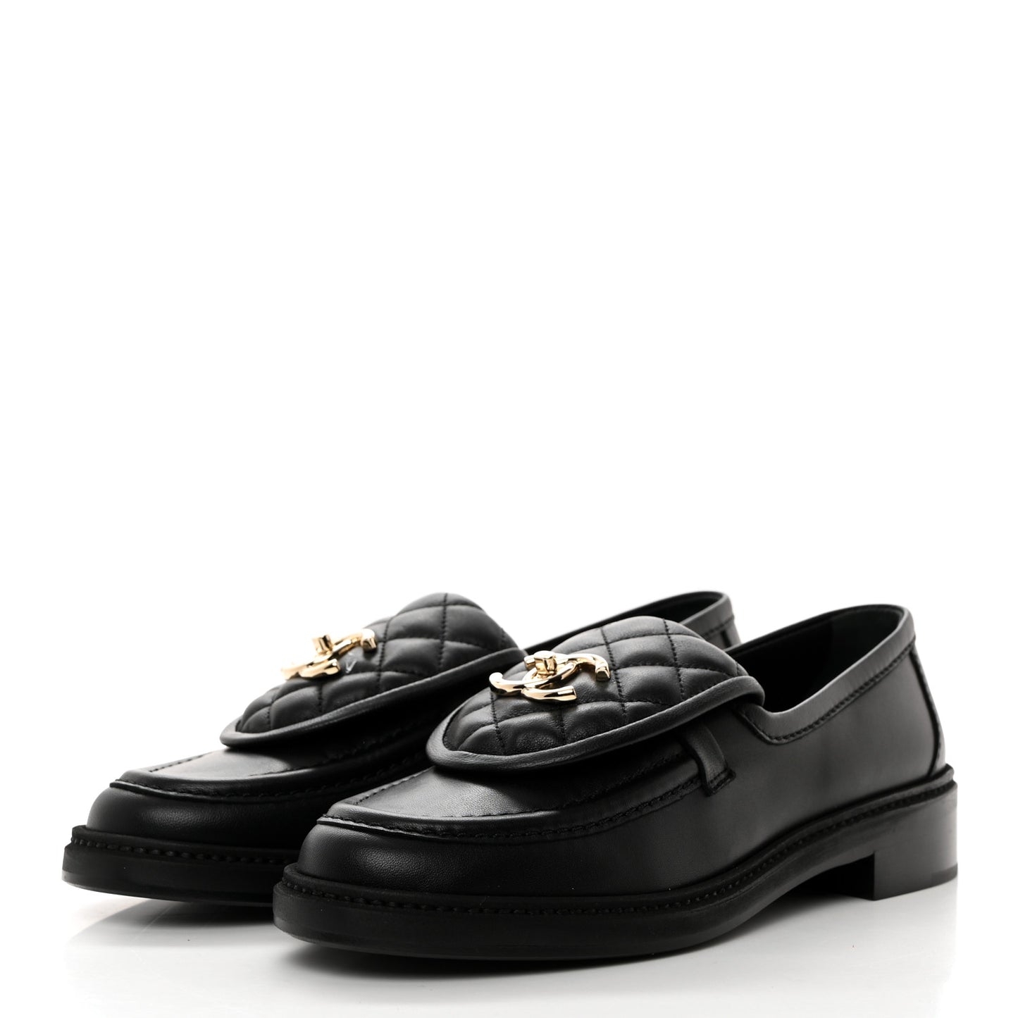 Lambskin Quilted CC Turnlock Loafers 37.5 Black