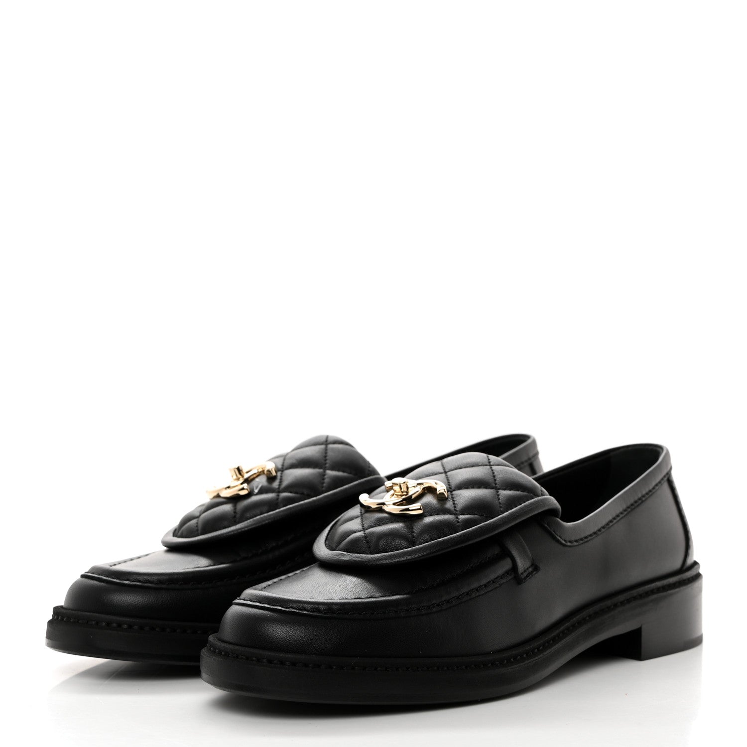 Chanel Lambskin Quilted CC Turnlock Loafers 37.5 Black 3 of 9