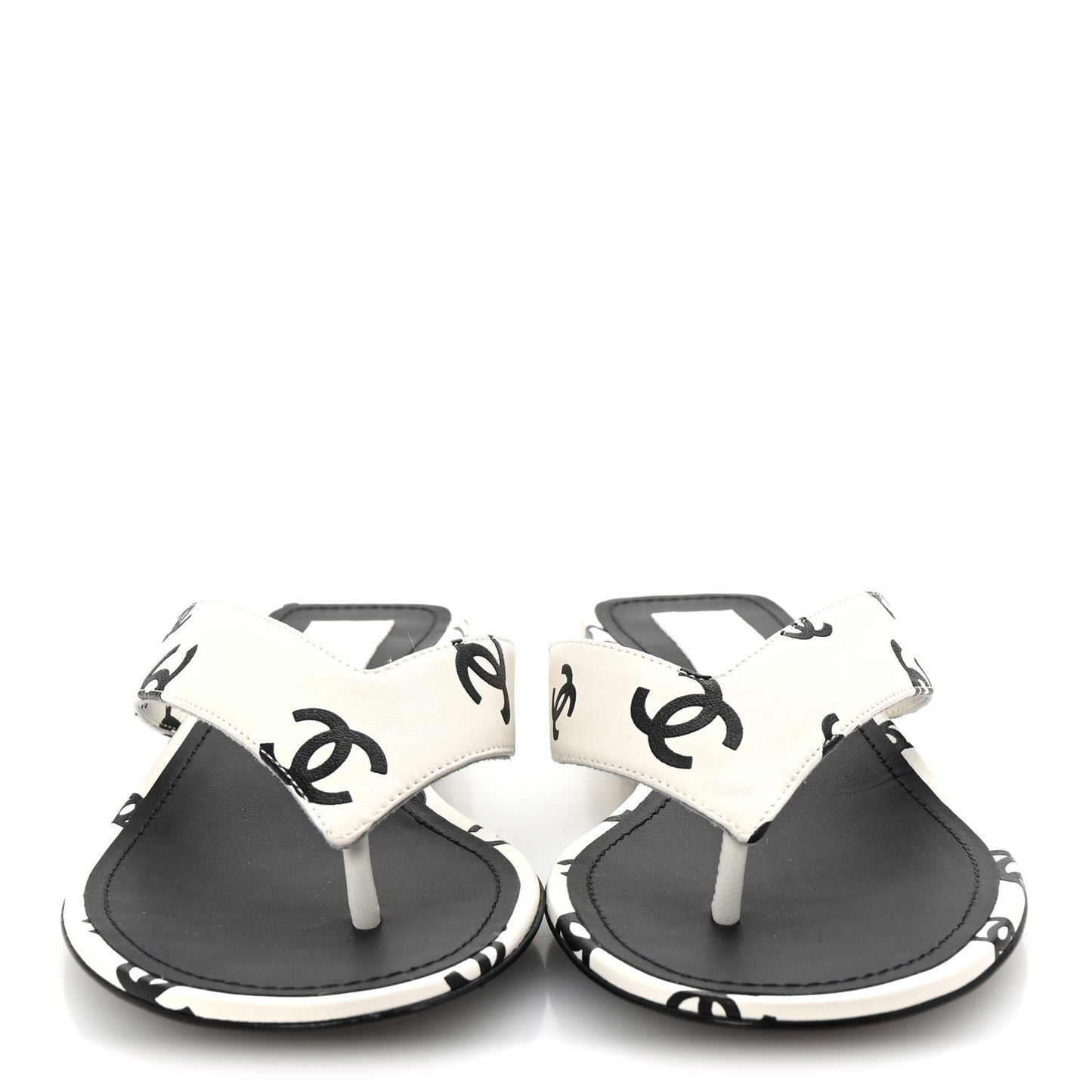 Lambskin Printed CC Thong Sandals 35 White Black