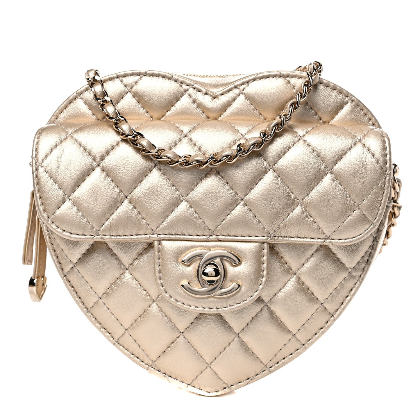 Metallic Lambskin Quilted CC In Love Heart Bag Gold