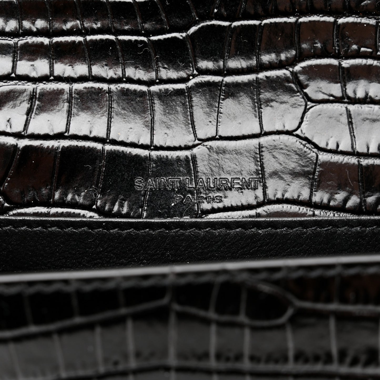 Calfskin Crocodile Embossed Monogram Kate Belt Bag Black