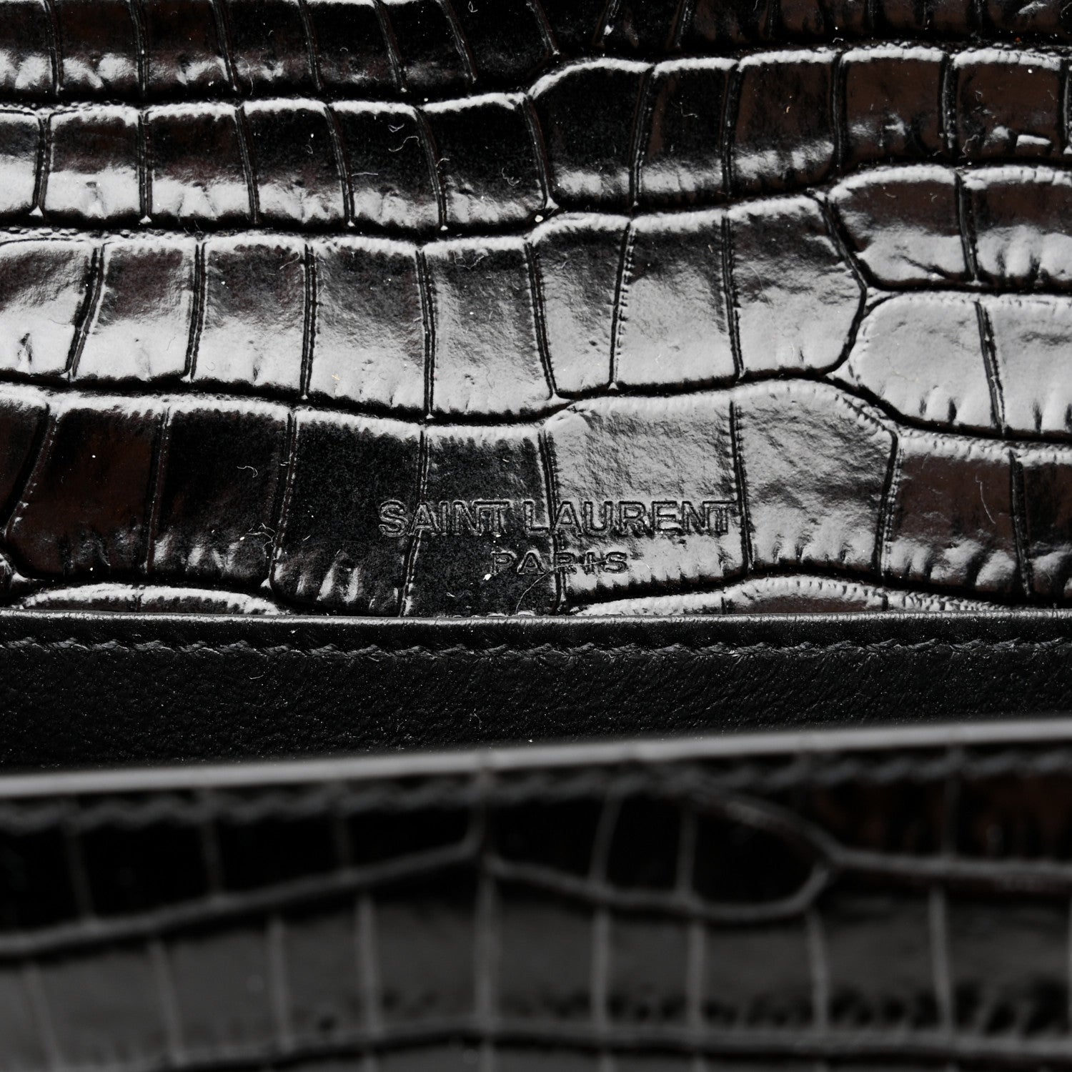 Saint Laurent Calfskin Crocodile Embossed Monogram Kate Belt Bag Black 6 of 9