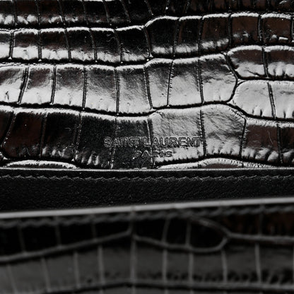 Saint Laurent Calfskin Crocodile Embossed Monogram Kate Belt Bag Black 6 of 9