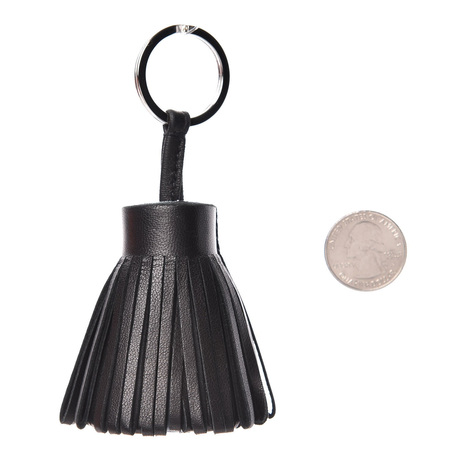 Hermes Lambskin Bi-Color Carmen Tassel Key Holder Black Bleu LIn 2 of 7