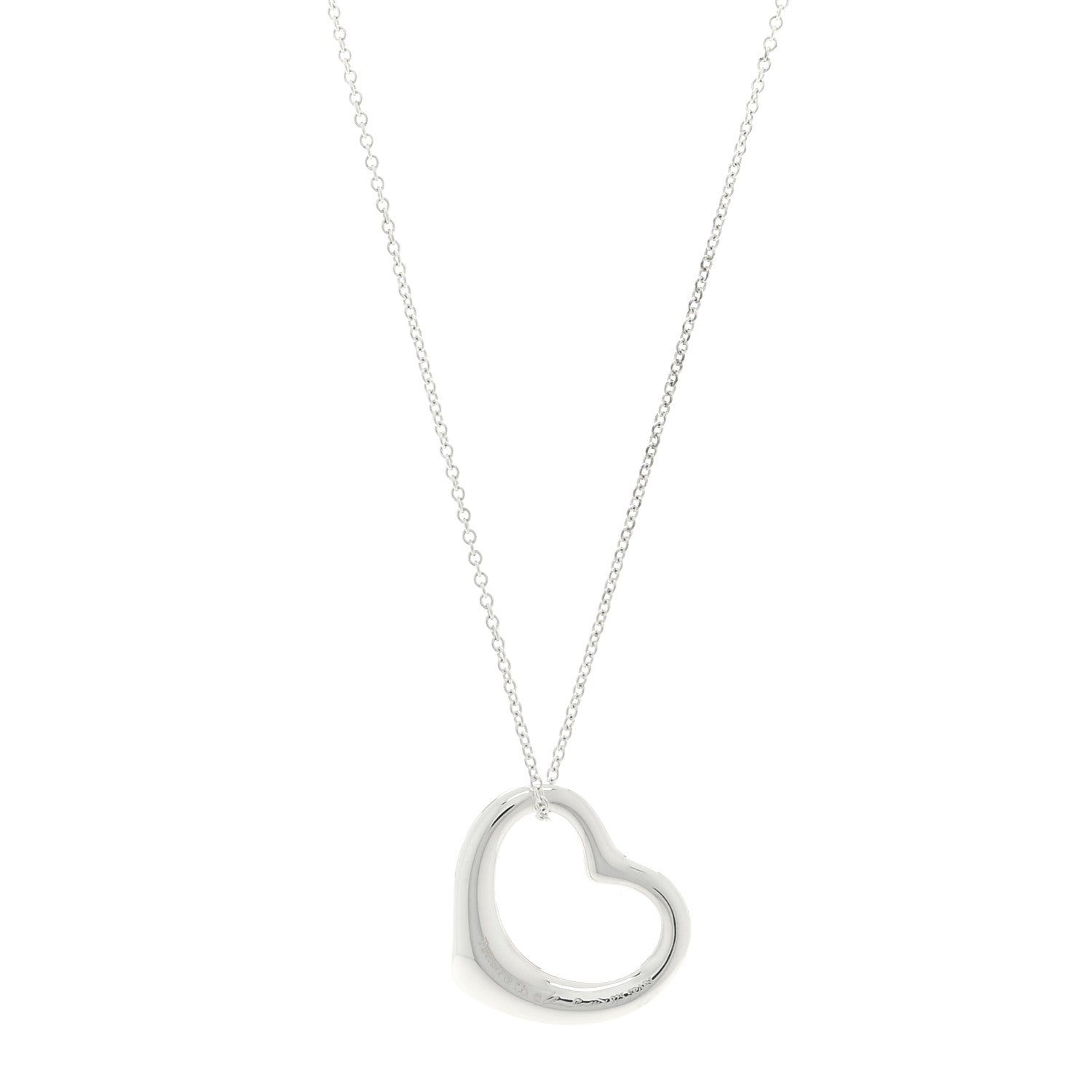 Tiffany Sterling Silver 27mm Elsa Peretti Open Heart Pendant Necklace 1 of 5