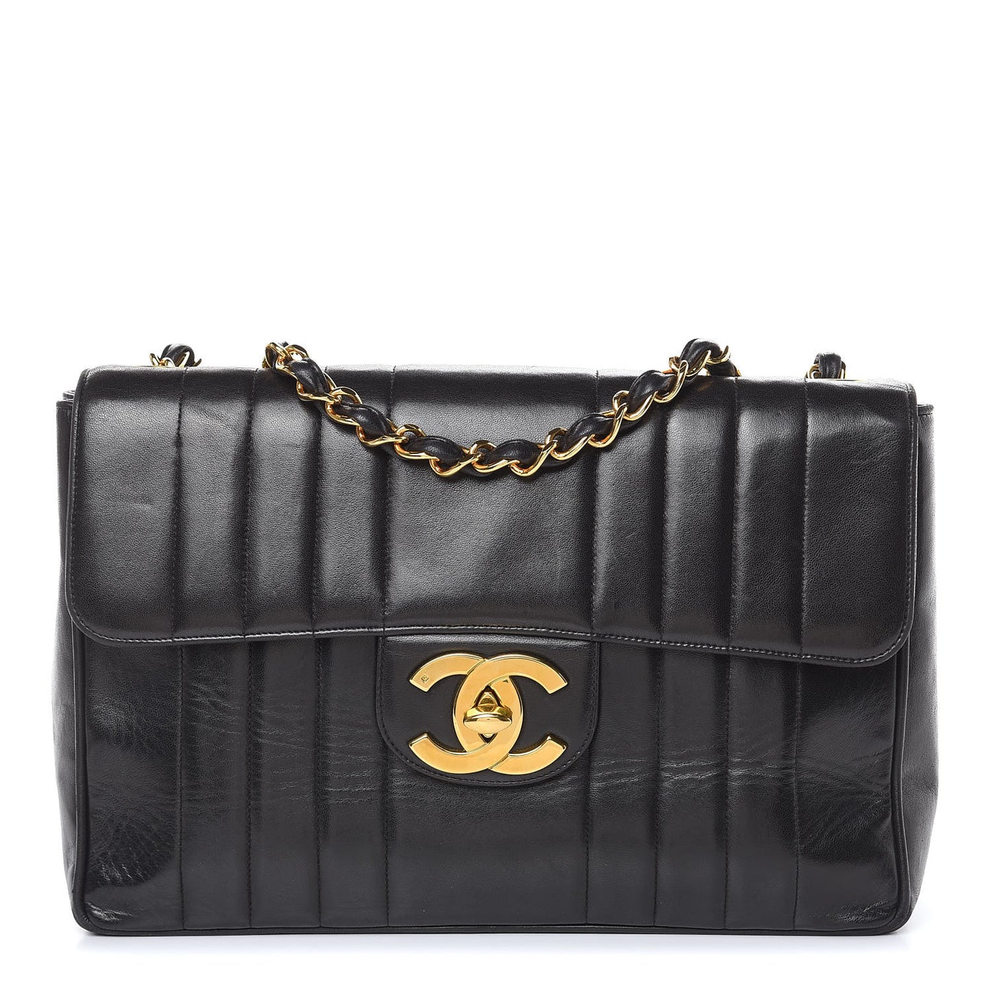 Lambskin Vertical Quilt Jumbo Single Flap Black