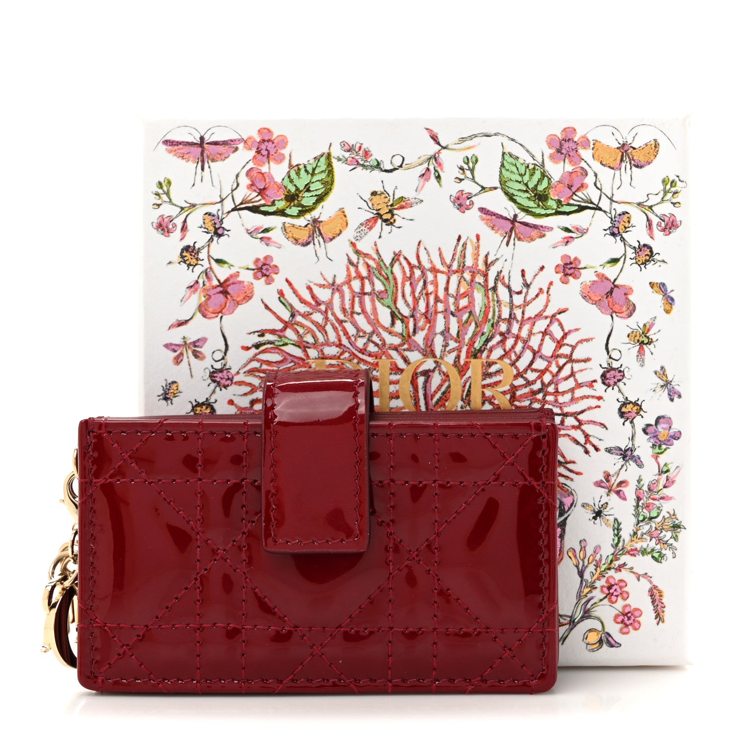 Christian Dior Patent Cannage Lady Dior 5-Gusset Card Holder Scarlet 8 of 8