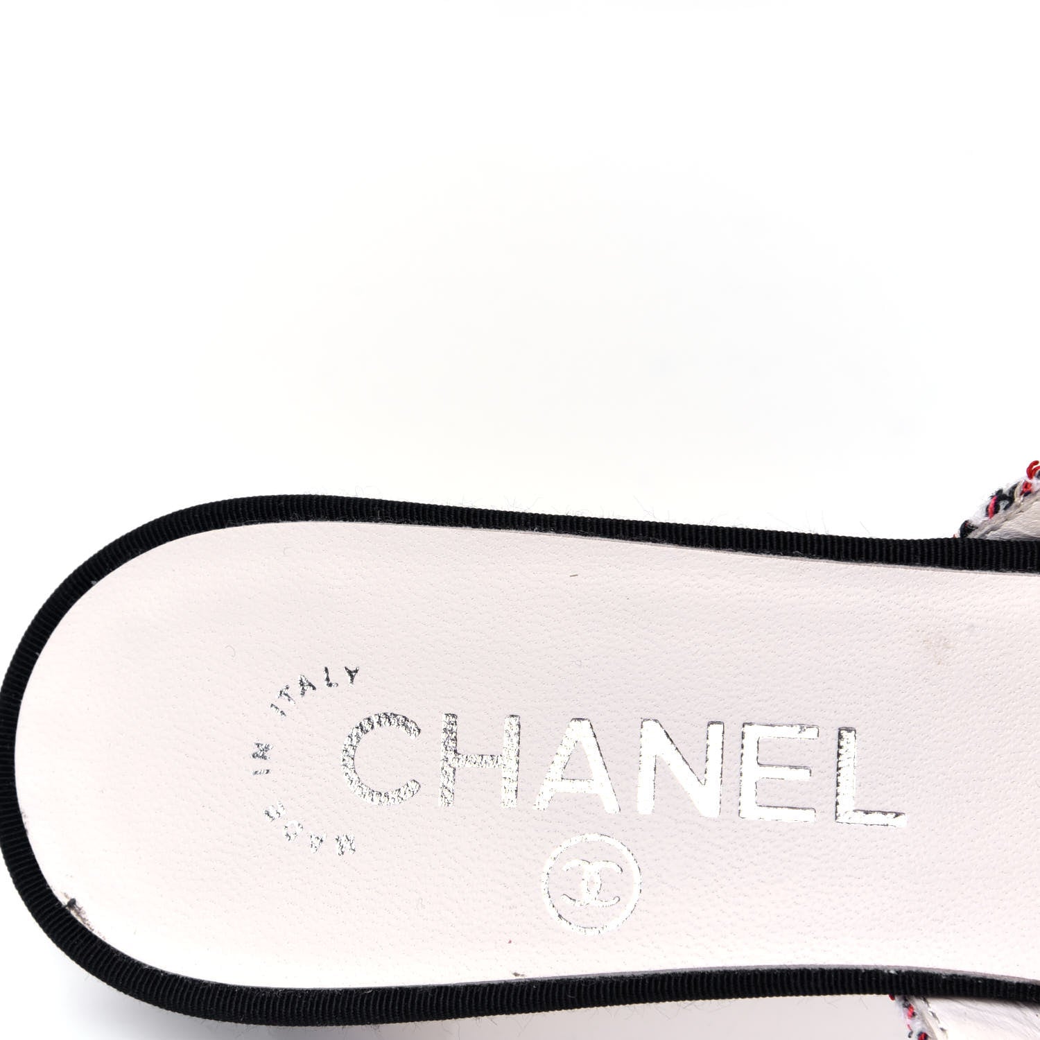 Chanel Tweed Grosgrain Pearl Cap Toe Mules 37 Black Red 9 of 9