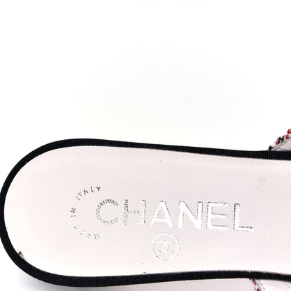 Chanel Tweed Grosgrain Pearl Cap Toe Mules 37 Black Red 9 of 9