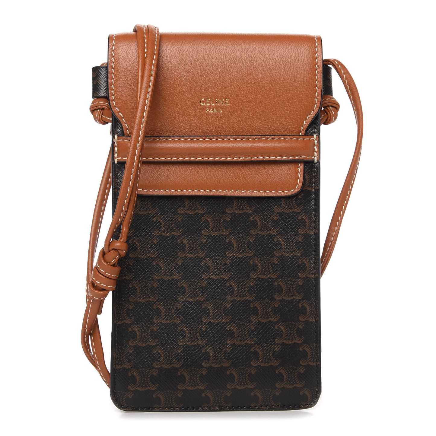 Triomphe Canvas Lambskin Phone Pouch With Flap Tan