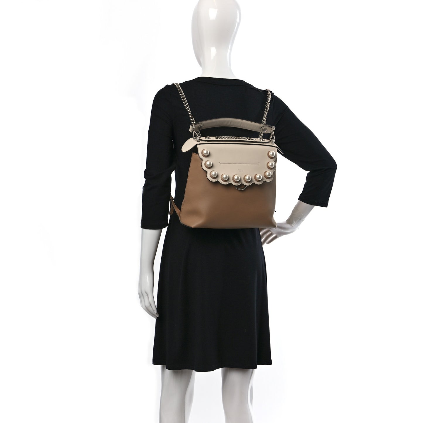 Vitello Century Pearl Bi-Color Scalloped Back to School Backpack Cuoio Camelia