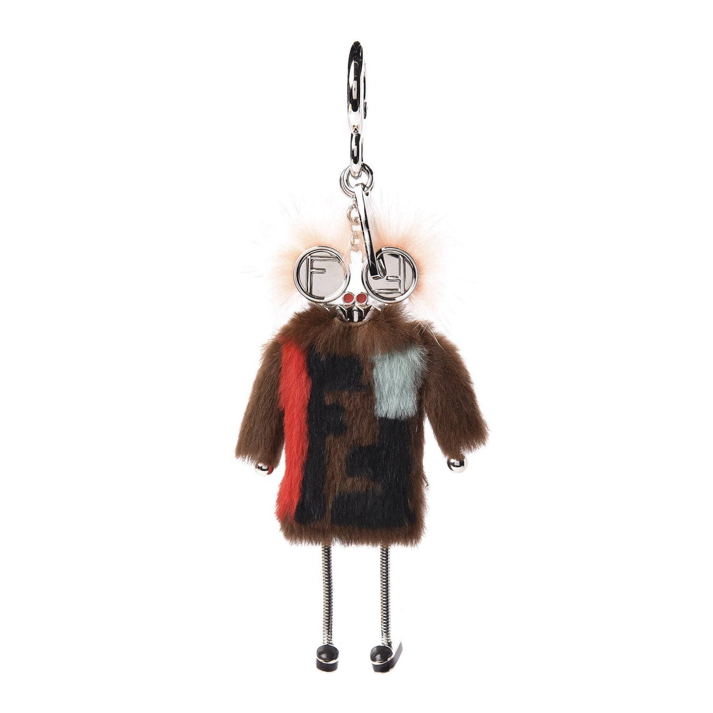 Rabbit Mink Fox Fur F is Fendi Teen Witch Bag Charm Brown Multicolor