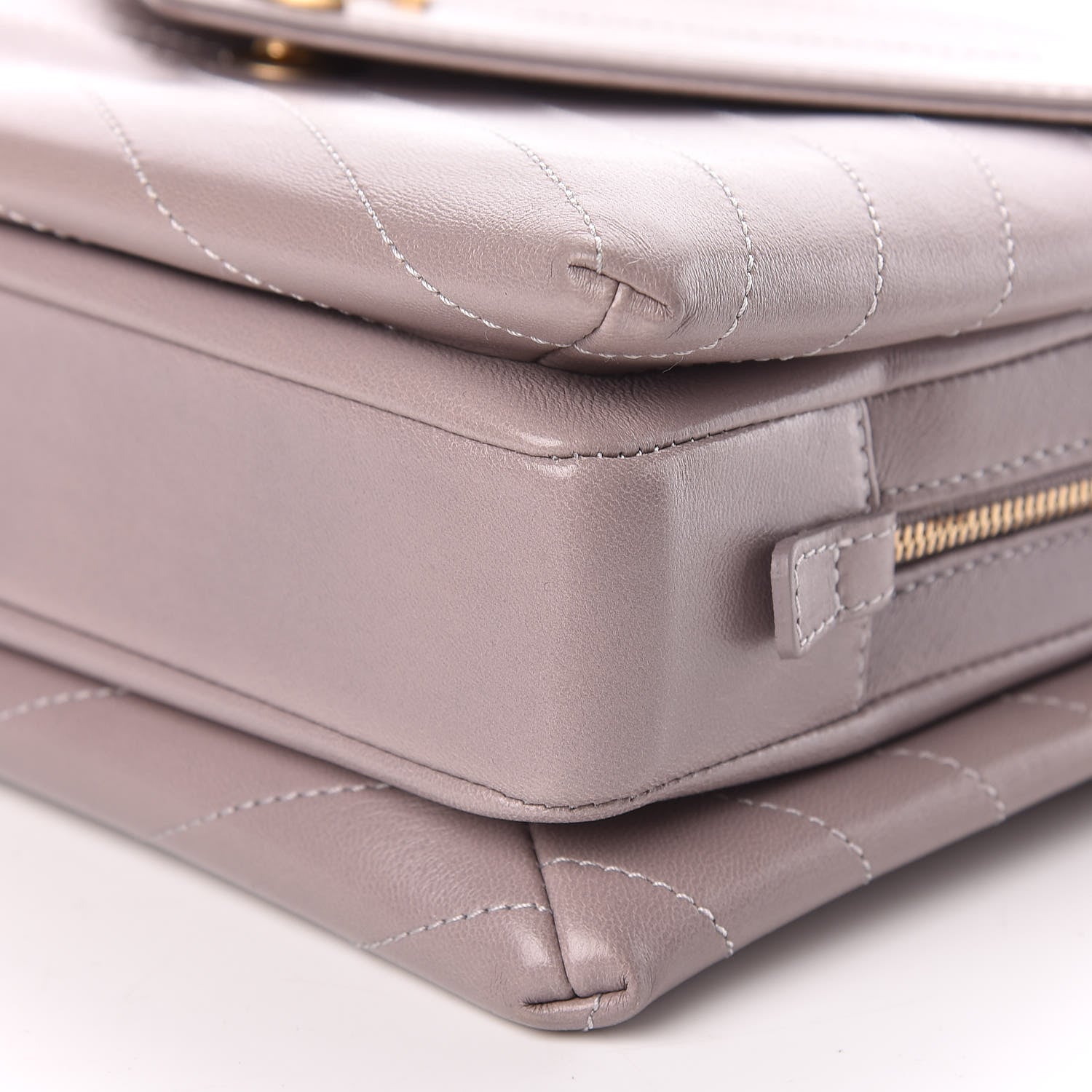 Chanel Lambskin Chevron Stitched Medium Envelope Flap Light Grey 11 of 13