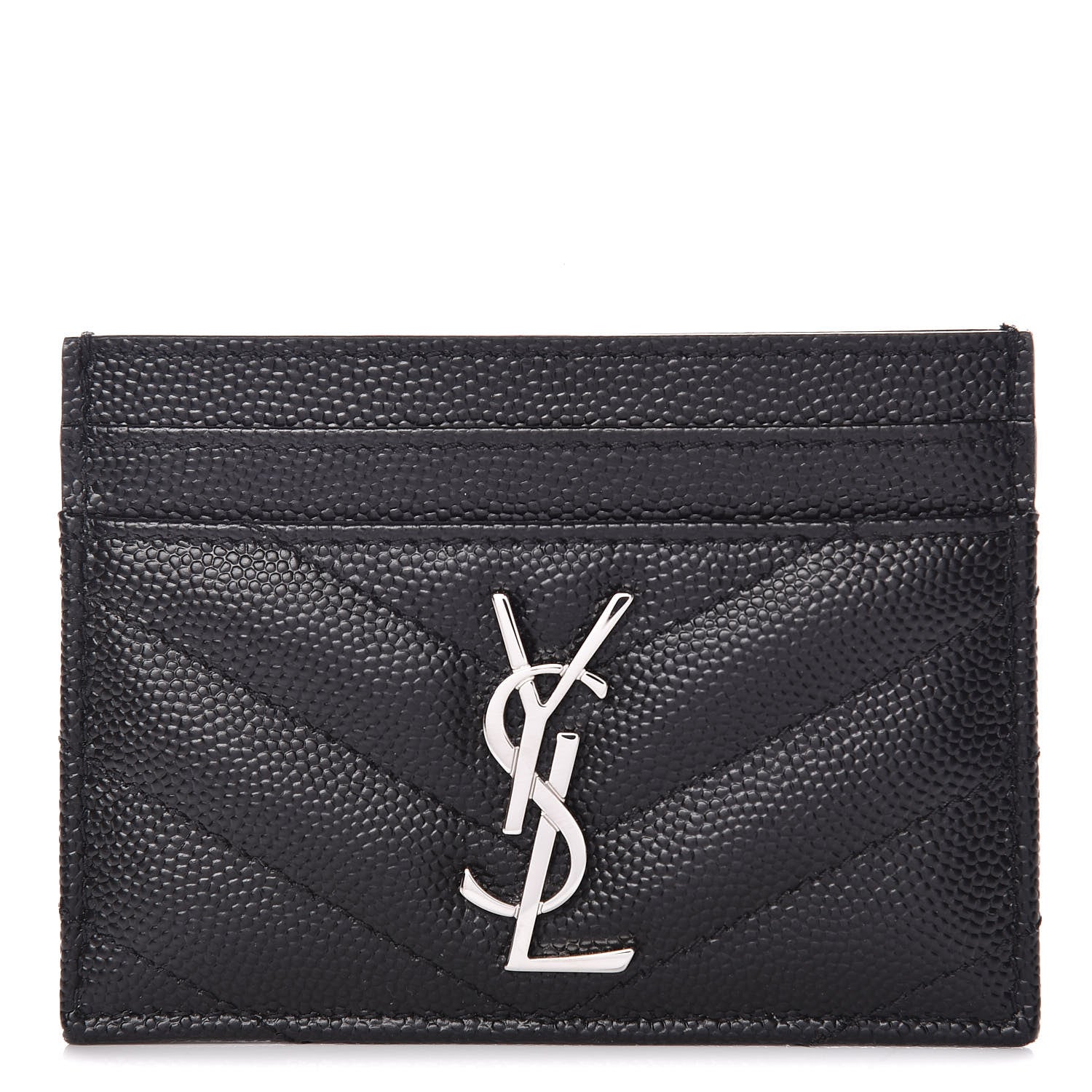 Saint Laurent Grain De Poudre Matelasse Chevron Monogram Credit Card Case Black 1 of 7