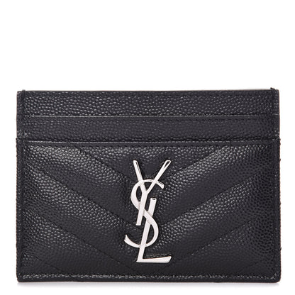 Saint Laurent Grain De Poudre Matelasse Chevron Monogram Credit Card Case Black 1 of 7