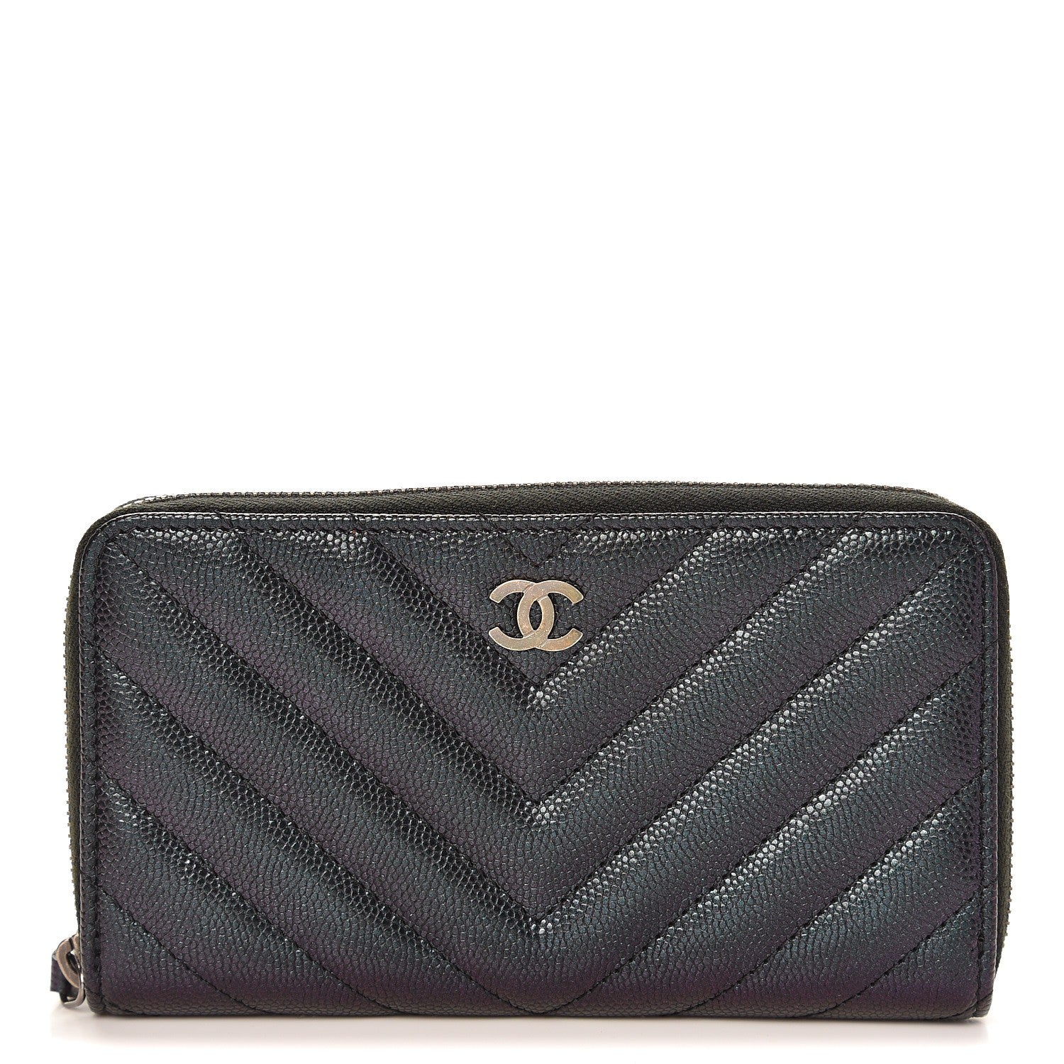 Chanel Iridescent Caviar Chevron Quilted Small Zip Around Wallet Black 1 of 9