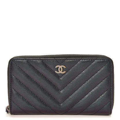 Chanel Iridescent Caviar Chevron Quilted Small Zip Around Wallet Black 1 of 9