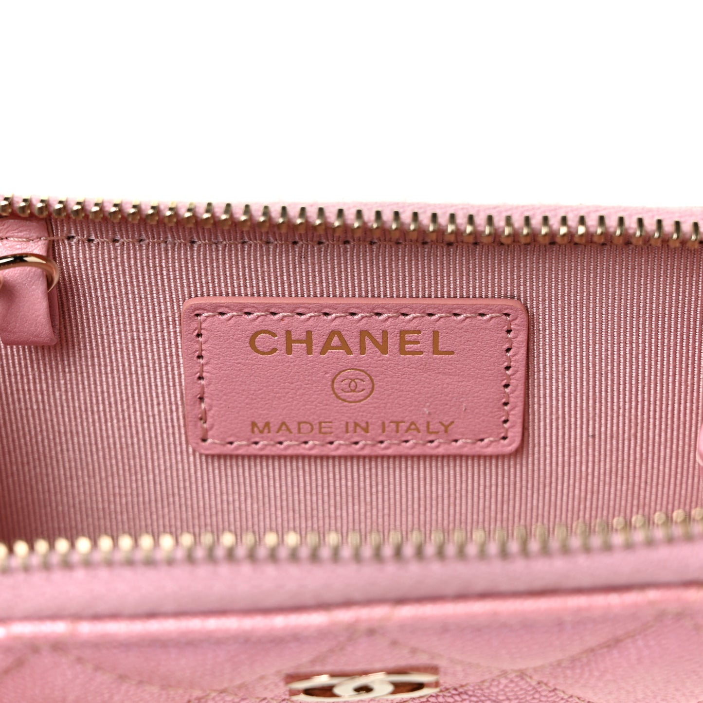 Iridescent Caviar Quilted Zipped Key Holder Case Rose Pink