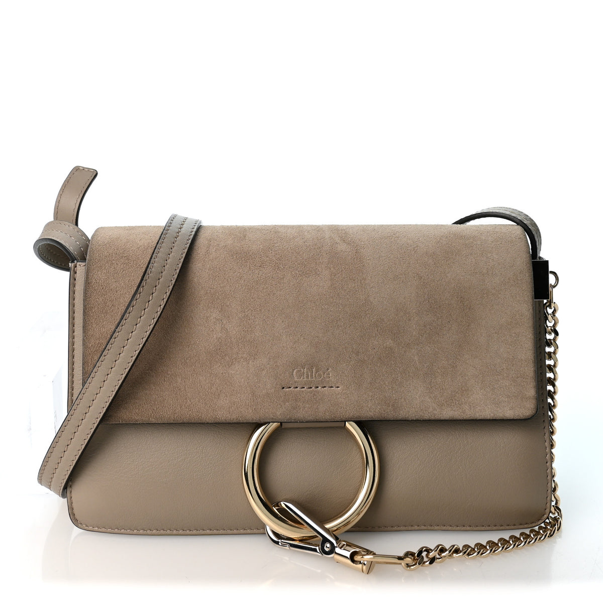 Suede Calfskin Small Faye Shoulder Bag Motty Grey